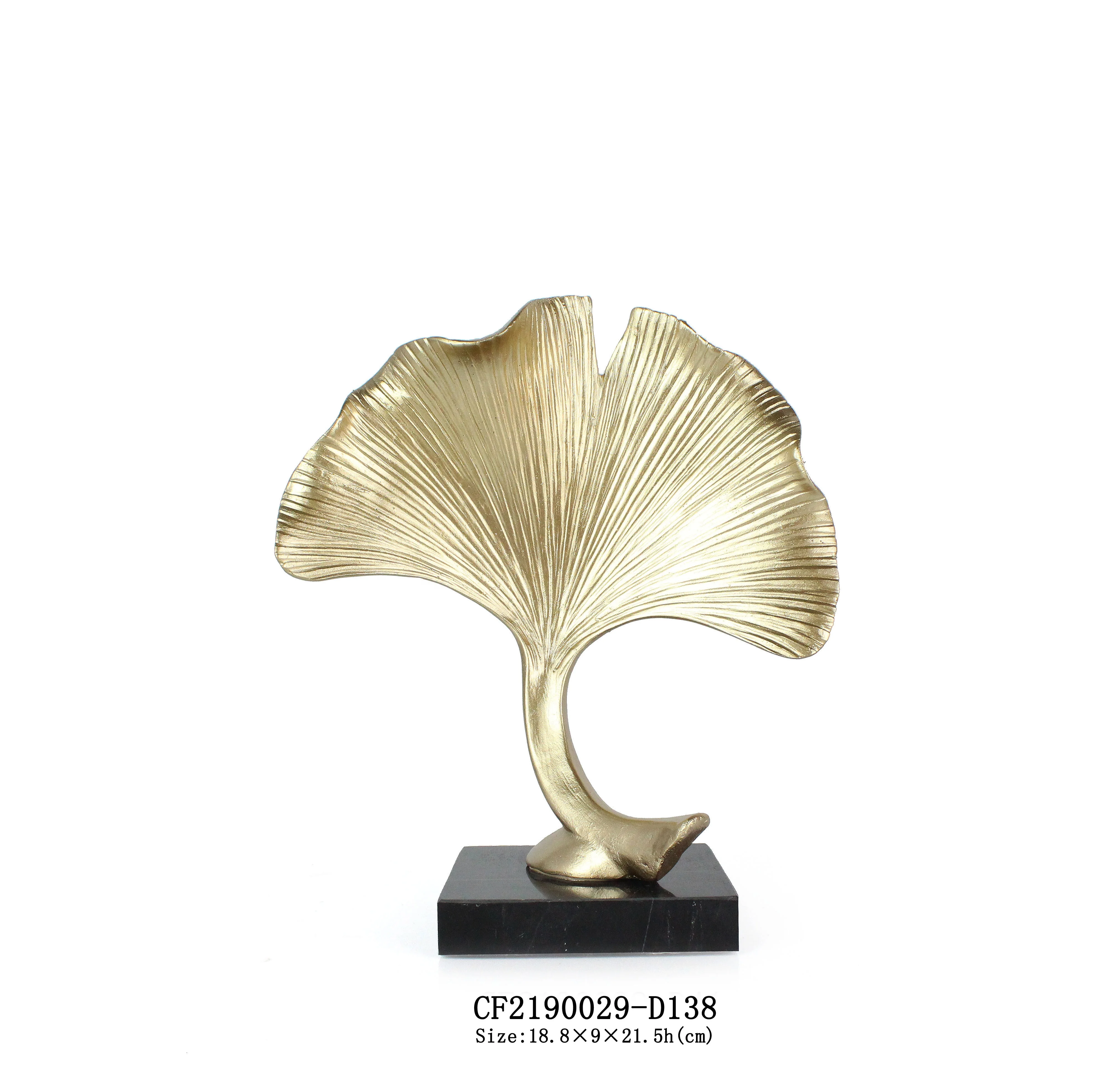 Wholesales Decorative Object  Resin Gold Ginkgo Biloba Statue With Marble Base factory