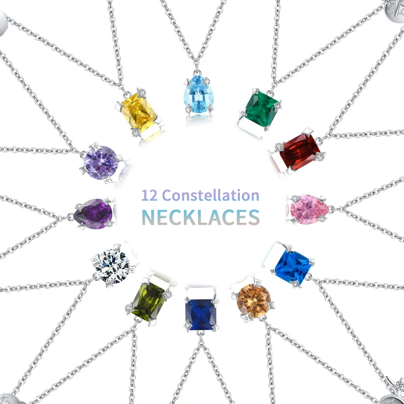 

Real 925 sterling silver jewelry birthstone cz stone astrology horoscope 12 zodiac star sign necklace