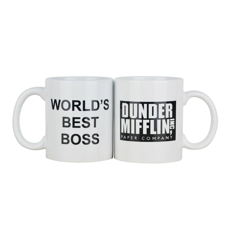 

cup With Dunder Mifflin The Office World's Best Boss 11 oz Funny Ceramic Coffee Tea Cocoa Mug Unique office gift