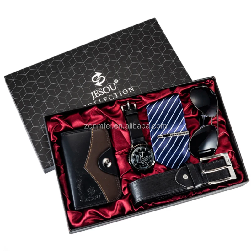 

Wholesale Men's Fashion Casual Wristwatches Wallet Leather Blet Gift Sets Luxury Sunglass Tie Best Gifts Box For Men Boyfriend