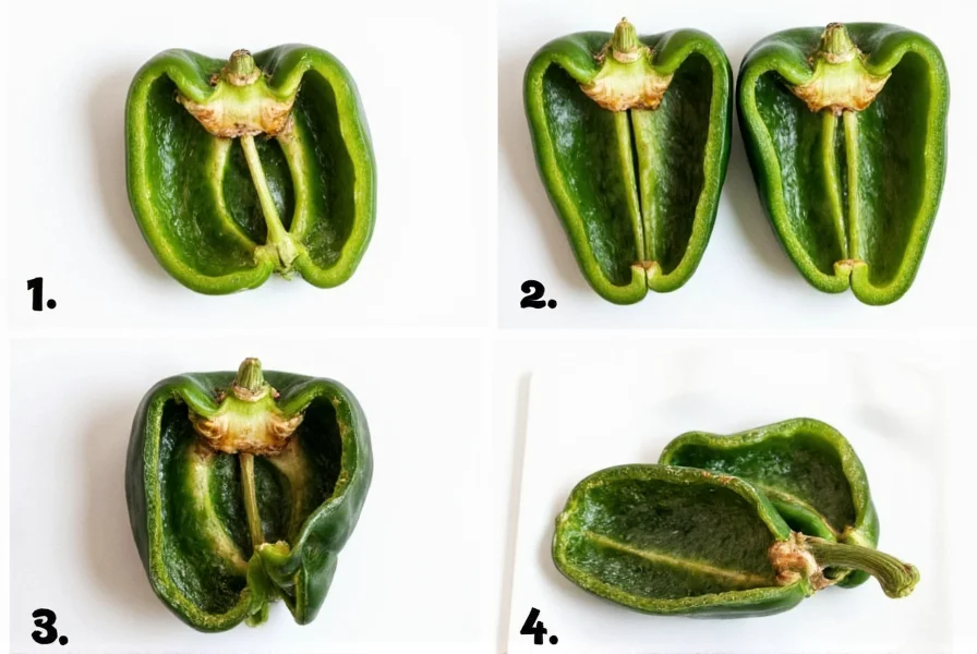 Step-by-step visual guide showing how to properly roast and peel poblano peppers for soup preparation