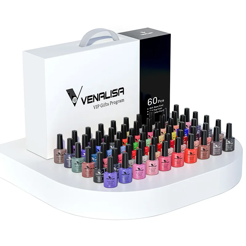 

VENALISA Gel Polish VIP Set 60pcs/kit Manicure Nail Art Salon UV Gel Peel Off Base Coat Long Wear Nowipe Topcoat Kit