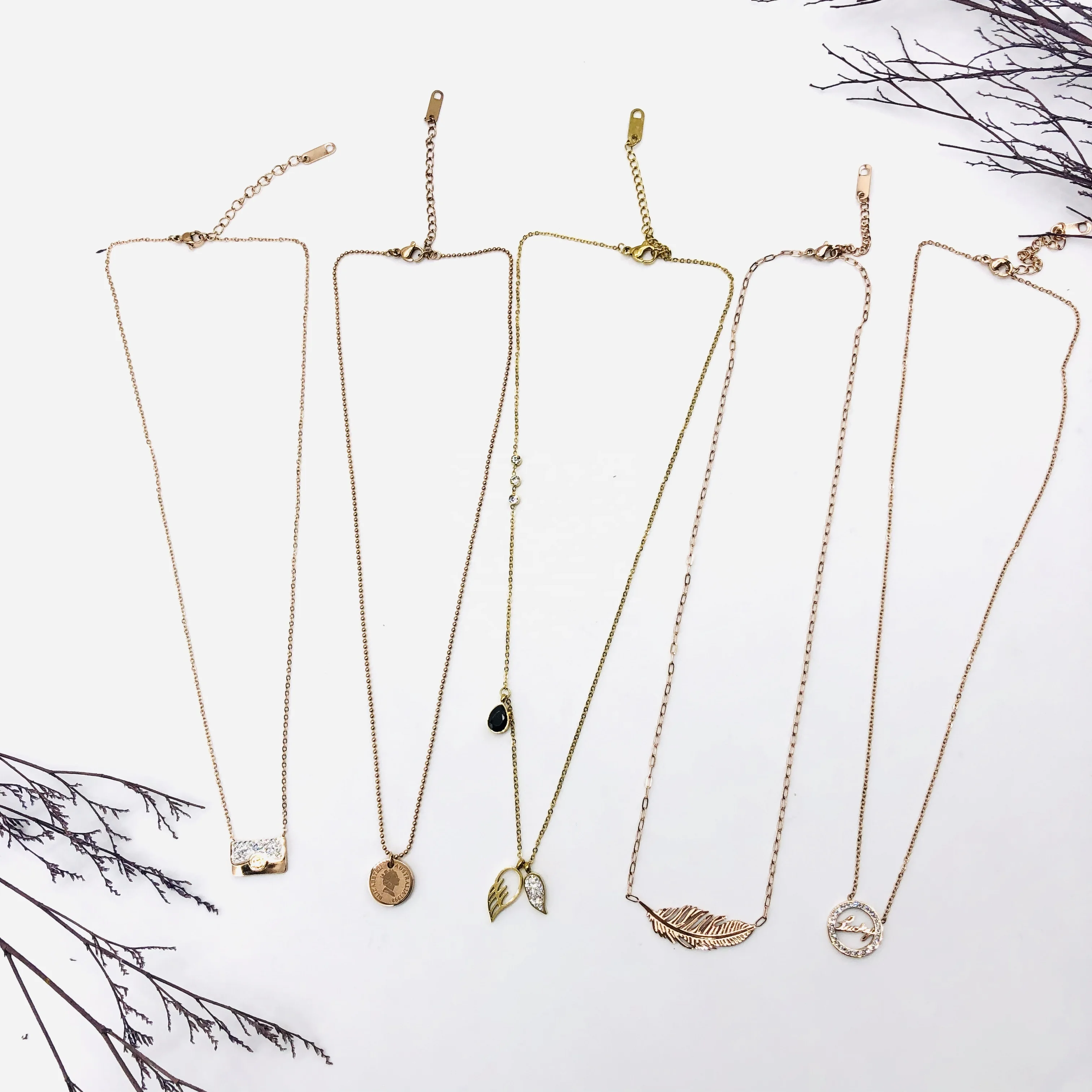 Fashion jewelry design stainless steel necklace series gold coin necklaces gold plated for women