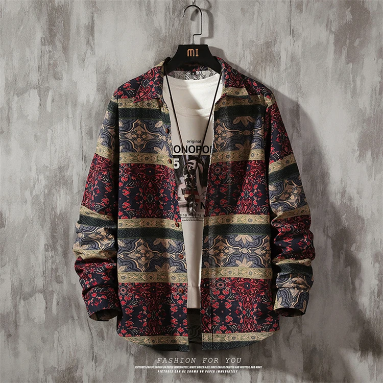 

Gulidd 2021 new summer Hawaiian shirt men casual retro men long sleeve shirt high quality printed shirt men