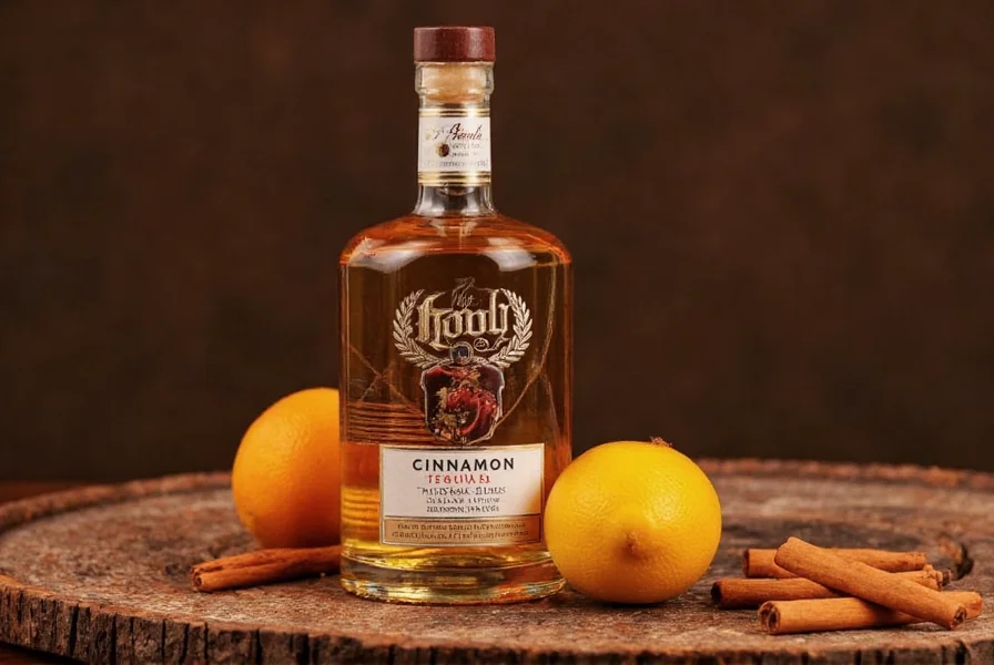 Cinnamon sticks and tequila bottle showing the natural ingredients used in cinnamon tequila production