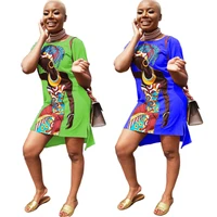 

Cheap Women's Summer Casual Dress African Short Sleeve Print Shirt Mini Dresses