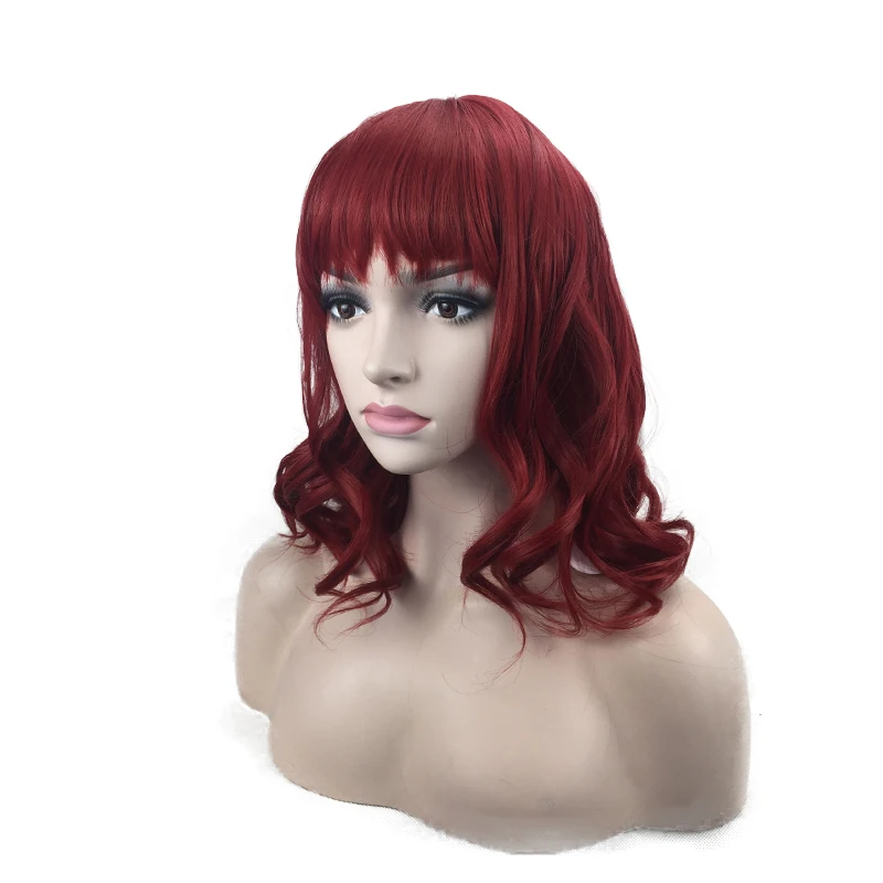

Custom Color Bob Wigs With Air Bangs Short Wig Body Wavy Red Synthetic Wig