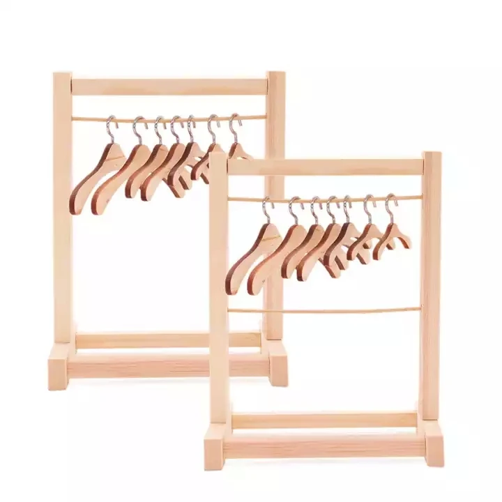 

Factory wholesale wooden doll clothes mini hanger stand accessories multiple size 20cm 30cm wood reborn dolls clothes stand