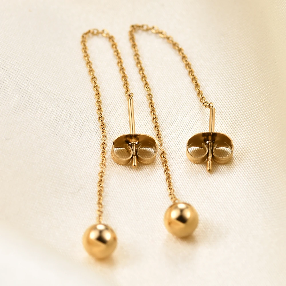

Gold Platd Stainless Steel Simple Beads Penant Drop Earring For Women