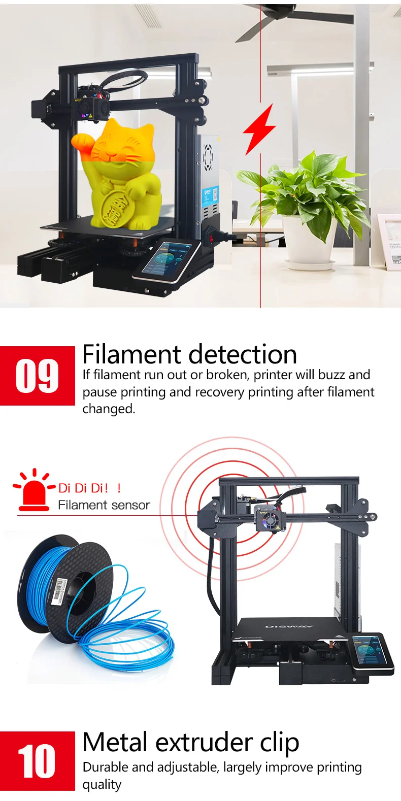 Disway cheap price auto leveling slient driver China manufacture directly 3d printer machine diy 3d printer kit for kids
