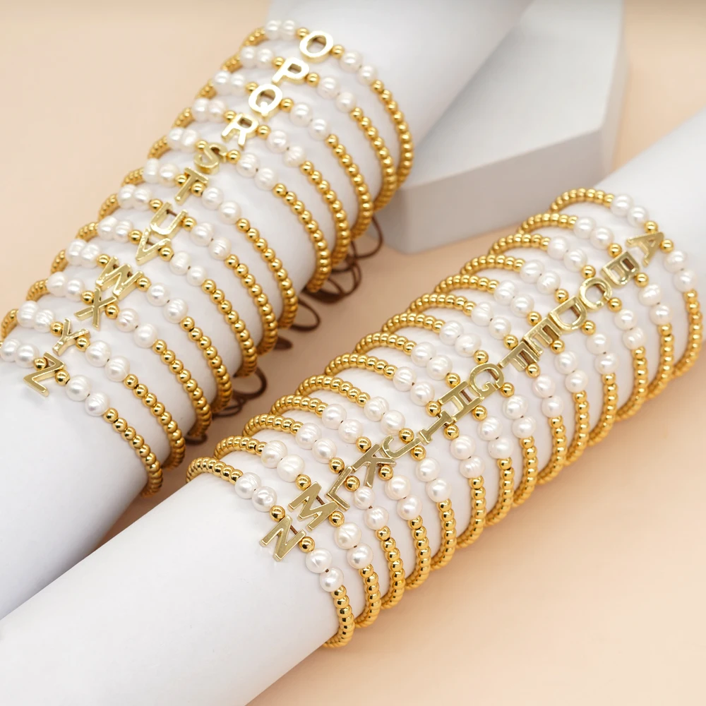 

Go2boho New In Fashion Freshwater Pearl Gold Bead Letter A-Z Charm Bracelets Friendship Adjustable Women Men Kids Jewelry Gift