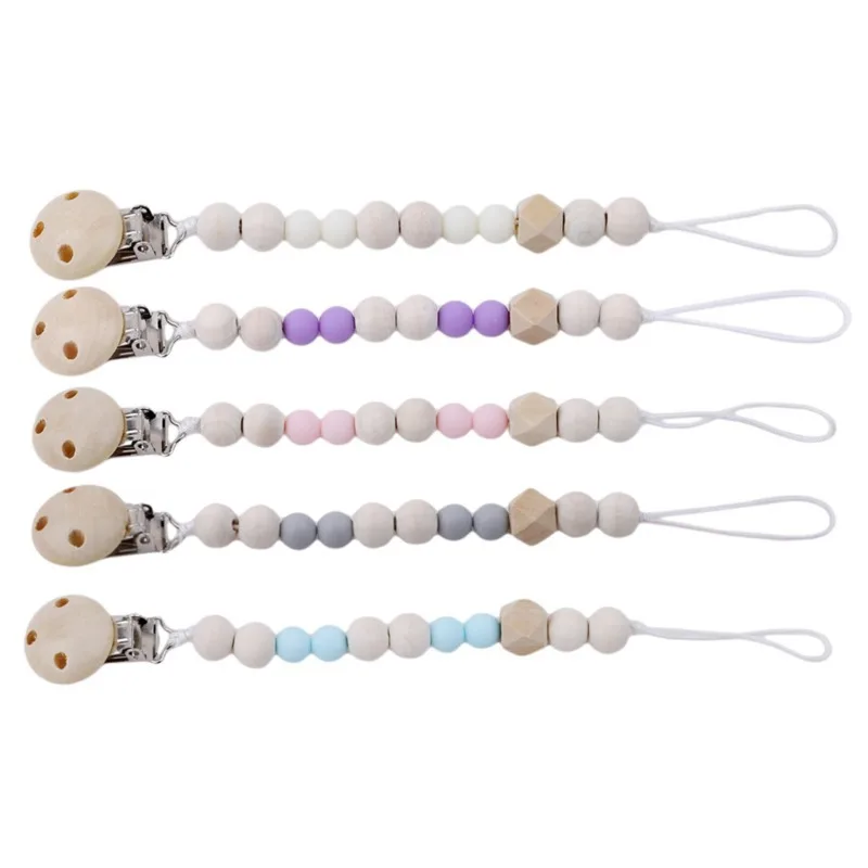 

Newborn baby pacifier wooden pacifier holder clip pacifier chain teeth grinding toy anti-drop chain wholesale