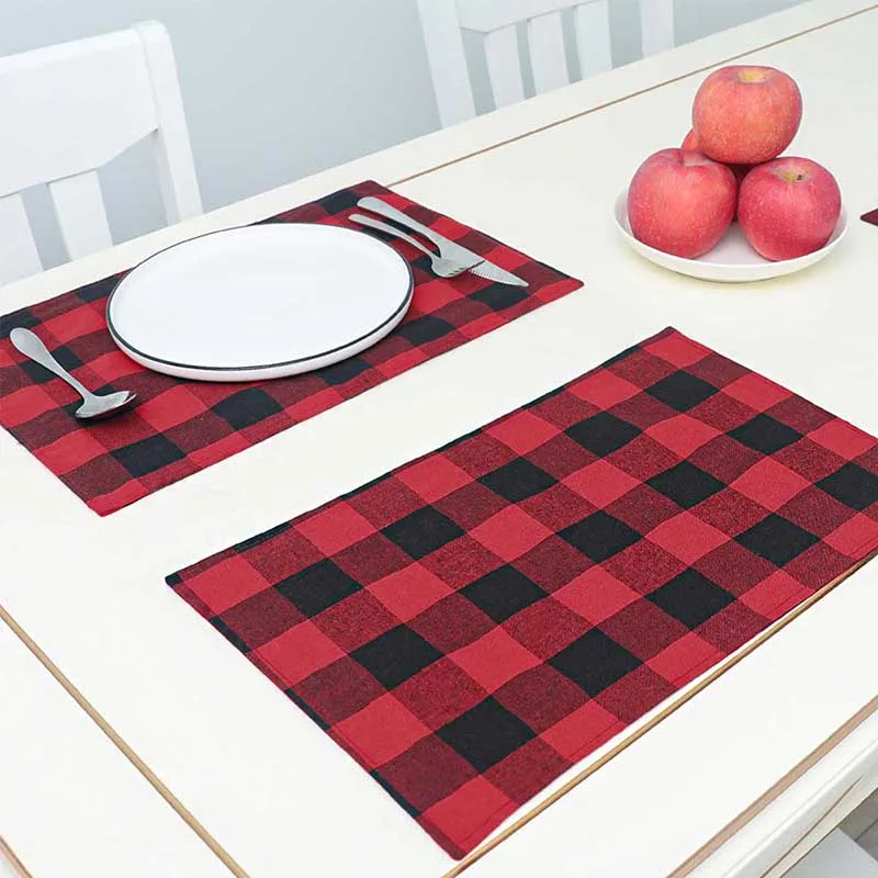 

Vlovelife 1pcs 18*12inch Buffalo Plaid Placemats Red and Black Buffalo Check Placemats Cotton Burlap For Xmas Table Decor, Red black