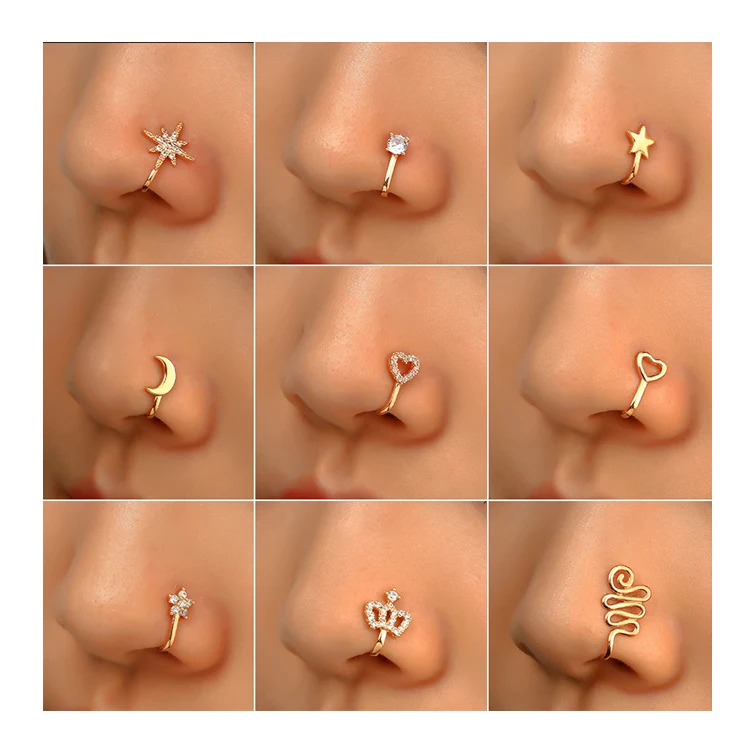 

Fashion personality copper inlaid zircon star love crown nose ring fake nose piercing jewelry non-perforated U-shaped nose clip