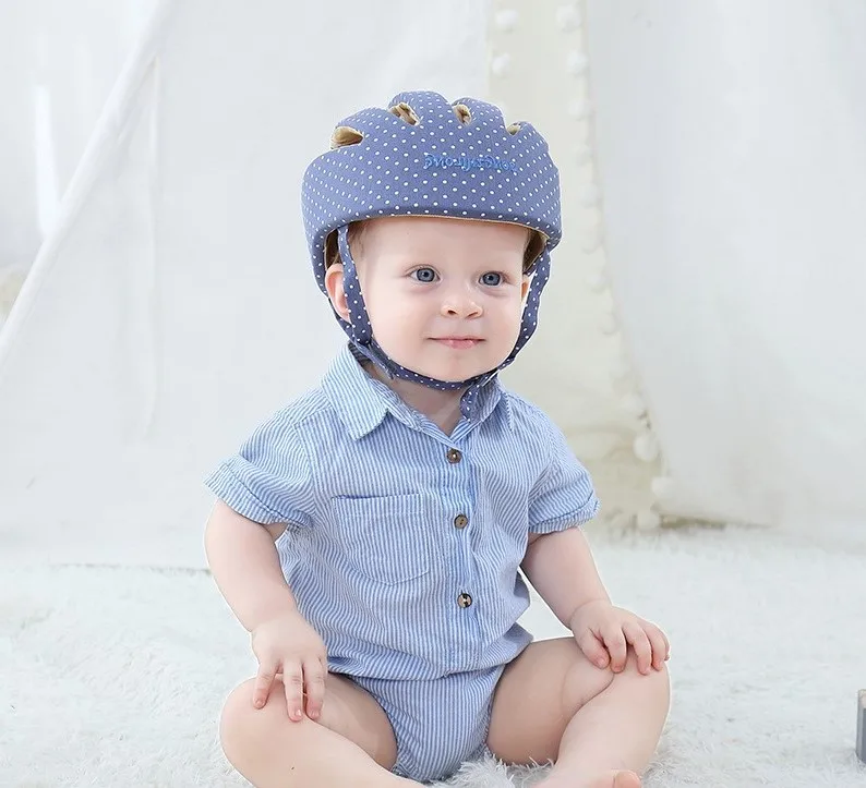 

Safety baby head cotton colorful helmet for walking, Blue gray, red