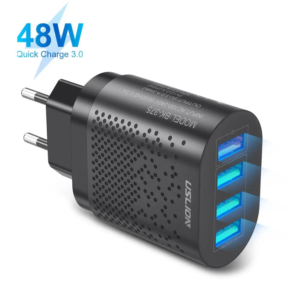 

USLION 2020 48W 4 Ports LED 3A Quick USB Charger For iPhone Micro Type C QC3.0 Fast Wall Charger For Samsung Mo