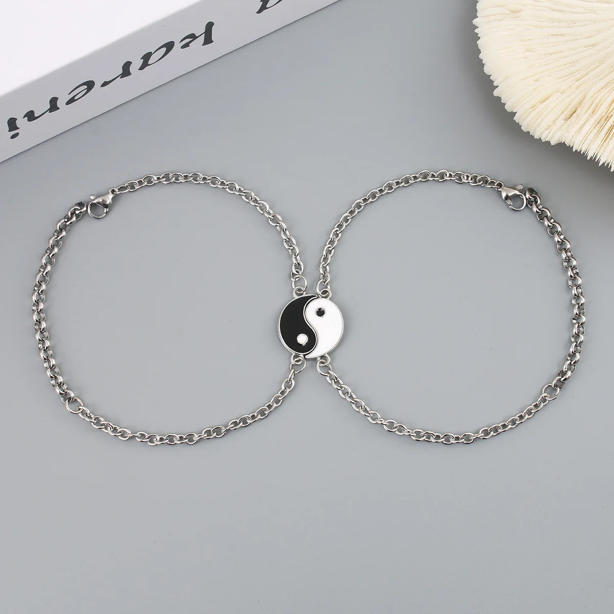 

New style Yin Yang Tai Chi stainless steel double match couple necklace bracelet for Him and Her Chain BFF Bracelets