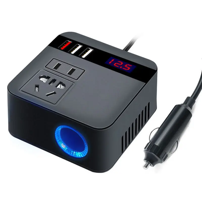 

Car Inverter 150W 12V/24V DC To 220V AC Cigarette Lighter Power Supply Inverter Adapter with QC 3.0 USB Charger Fast Charging