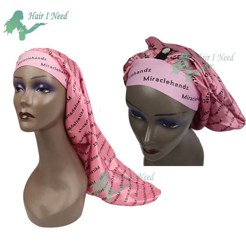 

Custom logo Wide Elastic Band Long Sleeping Satin Hair Bonnet With Snap Button