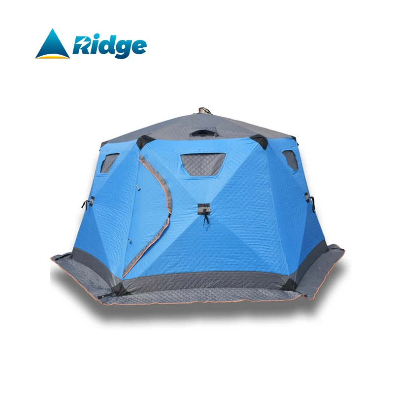 

6-8 Person Luxury hexagonal winter ice fishing cube double door thickening cotton ice fishing tent 210D Oxford fishing tent, Yellow/blue/camouflage