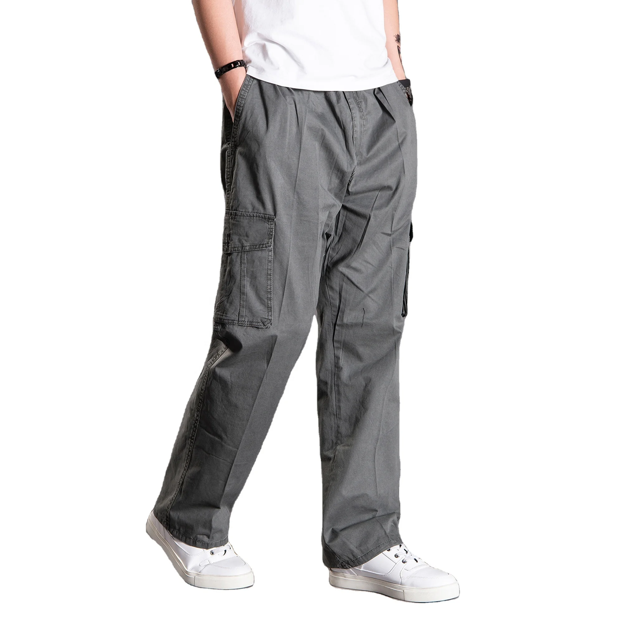 

trousers for men cotton washed men's loose pants khaki lightweight cargo casual plus size drawstring straight streetwear