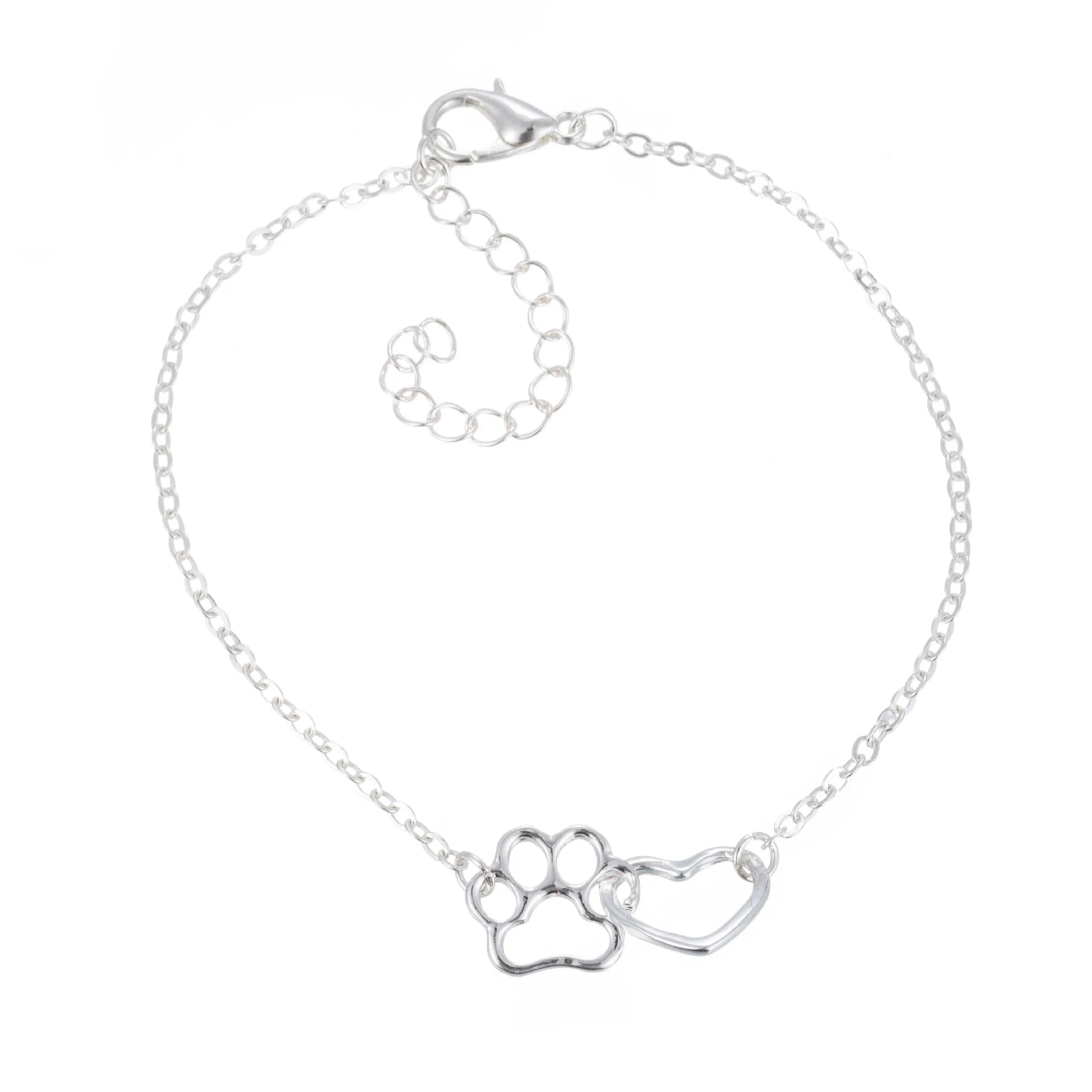 

Minimalist Style Stainless Steel Dog Cat Paw Love Heart Bracelets Tiny Cat Paw Print Heart Charm Bracelet Gift Jewelry