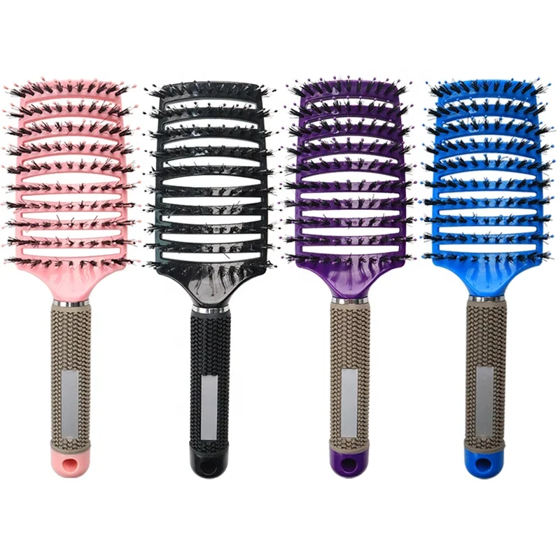 

Customized logo label detangling hair brush anti static boar and nylon bristle plastic hair brush, Accept panton color