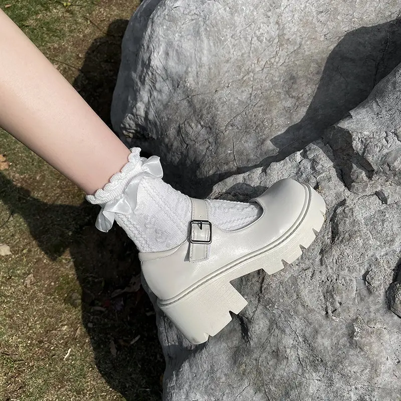 

Japanese Style Lolita Shoes Women Casual Shoes Women Vintage Girls Students Uniform High Heel Platform Shoes Cosplay, Black,beige
