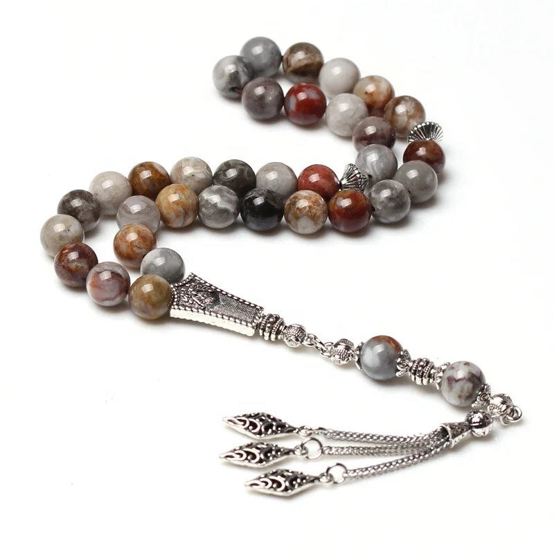 

RELIGIOUS Gift Beaded Necklaces Natural Gobi Agate Silver Plated Stone Tesbih Islamic Prayer Beads Misbaha muslim rosary beads