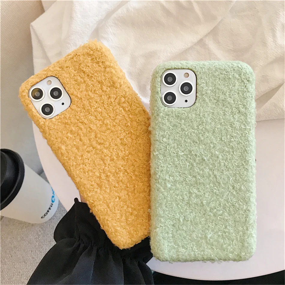 

For iphone Fur Case, HOCAYU Fur Luxury Phone Case For Iphone 12 mini pro max 11 Pro max 7 8 plus Cover Women Mobile Shell