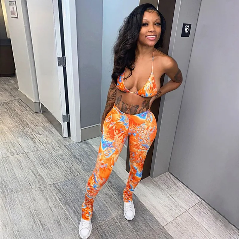 

Sexy 2 piece set women sling print pattern Crop Top two piece set women clothing lady summer 2 piece set, Shown