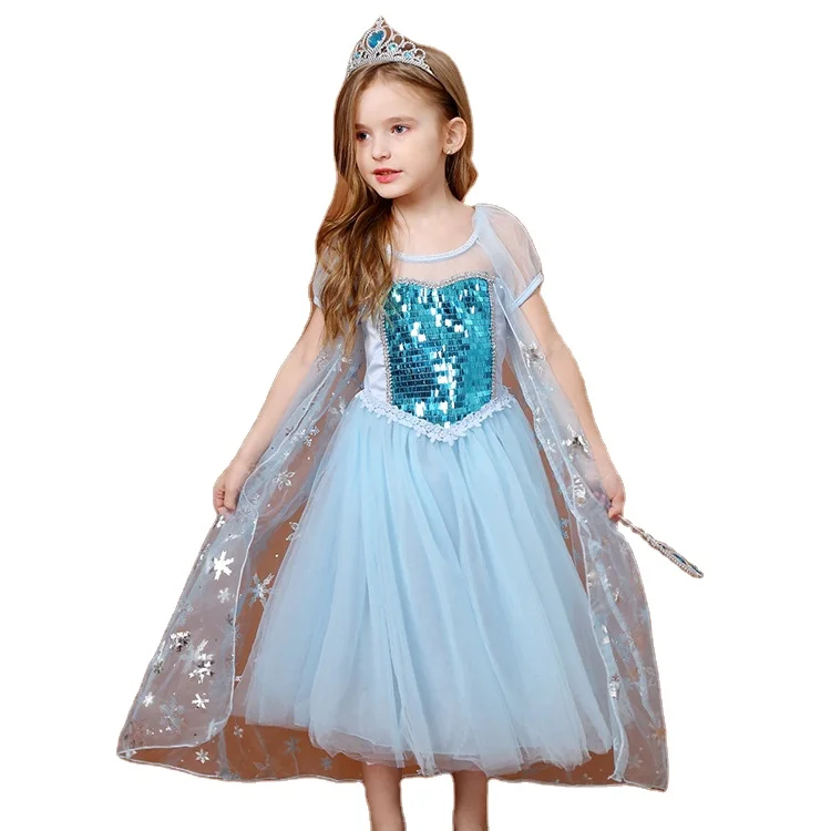 

Cloak puffy net gauze bead dress June 1 performance bubble short sleeve skirt Elsa princess girl dress