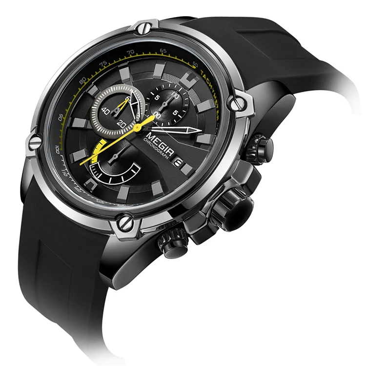 

MEGIR 2086 Men Quartz Chronograph Silicon Sport Watch Alloy Case Free Watch Chinese Wrist Watch, 4 colors