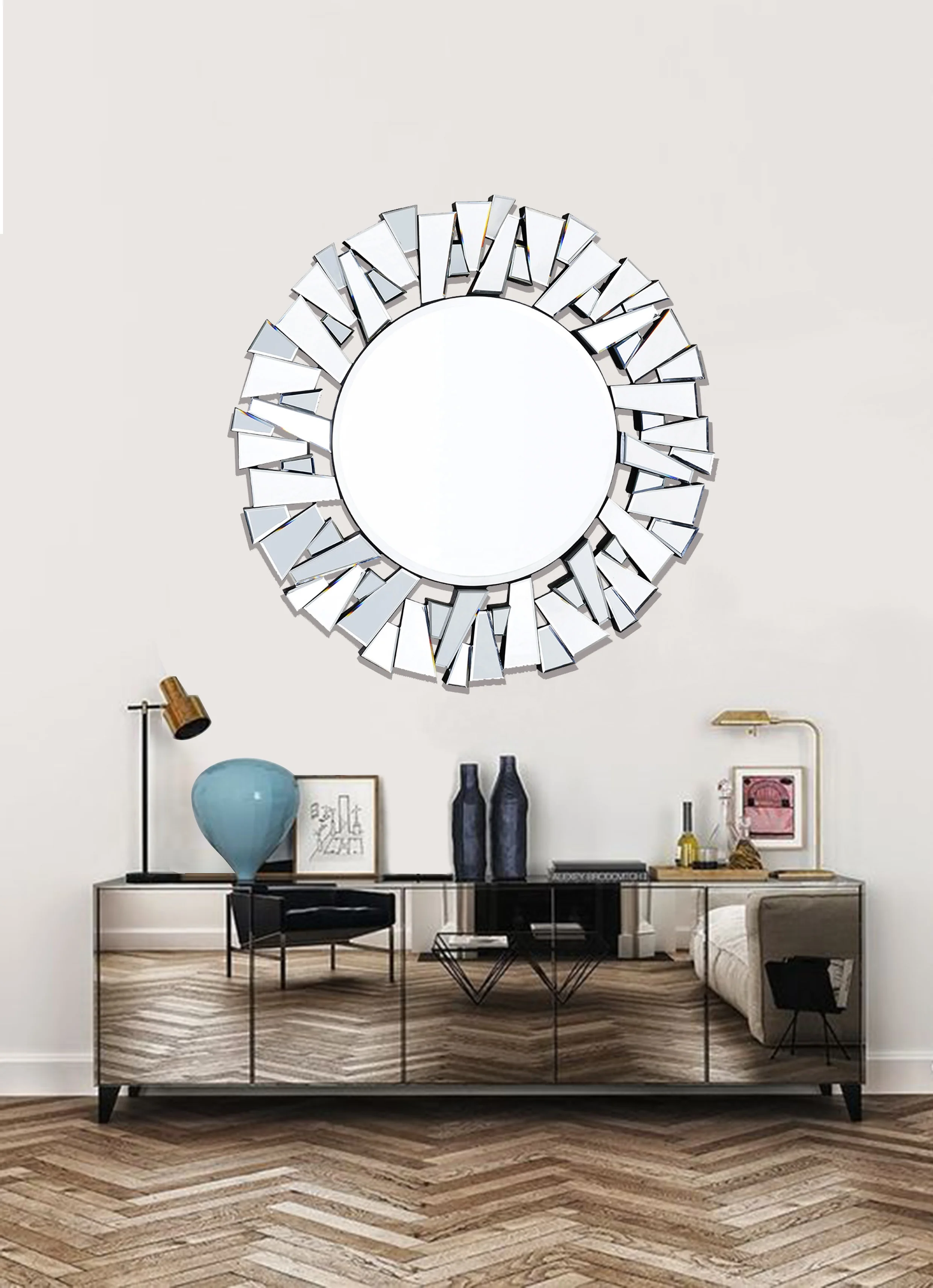 ZNKZJ Specchi da Parete macramè Specchio da Appendere a Parete con Frange in Pizzo, Specchio per arazzi Boho Fatto a Mano, Specchio per Trucco Rotondo Creativo Macrame Parete in Corda,Beige_B-37cm