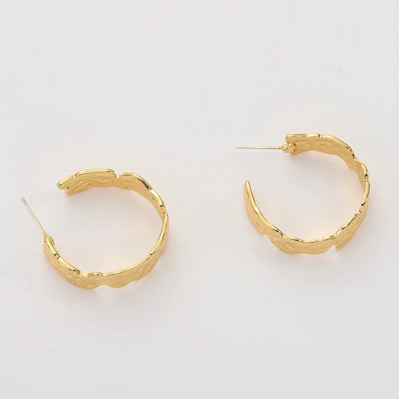 

Designer Free-form Stone Cutting with 925 Silver Pins Jewlery Classic Women's Polished Gold Tone Open Round Hoop Earrings