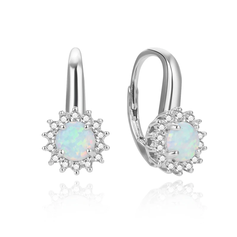 

925 Sterling Silver White Simulated Opal Dangle Earrings For Women