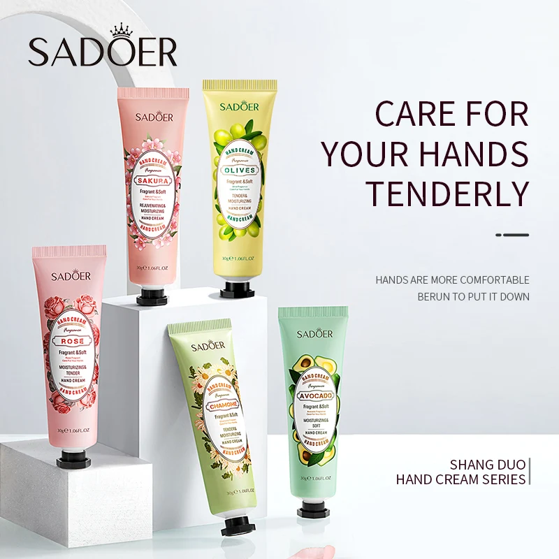 

SADOER best private label Wholesale 30g Olive rose avocado plant extract mini Moisturizing hand cream