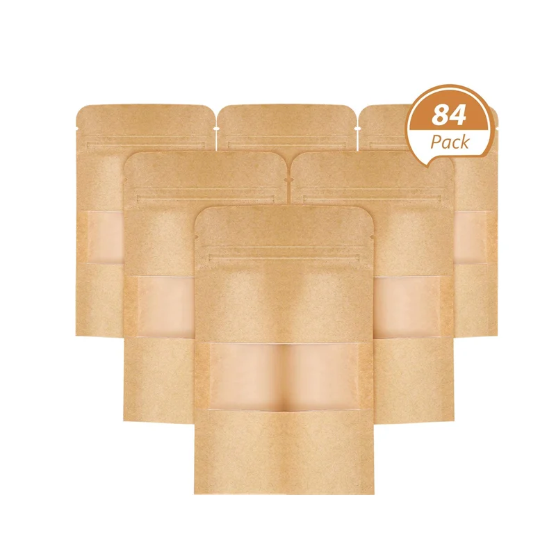 
Custom printed brown kraft paper food and snacks with clear window stand up pouches 