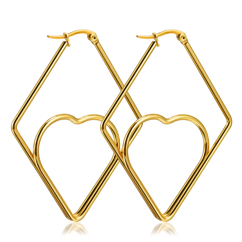 

Factory DDirectly Stainless Steel Rectangle Heart Simple Geometric Fashion Big Gold Hoop Earring