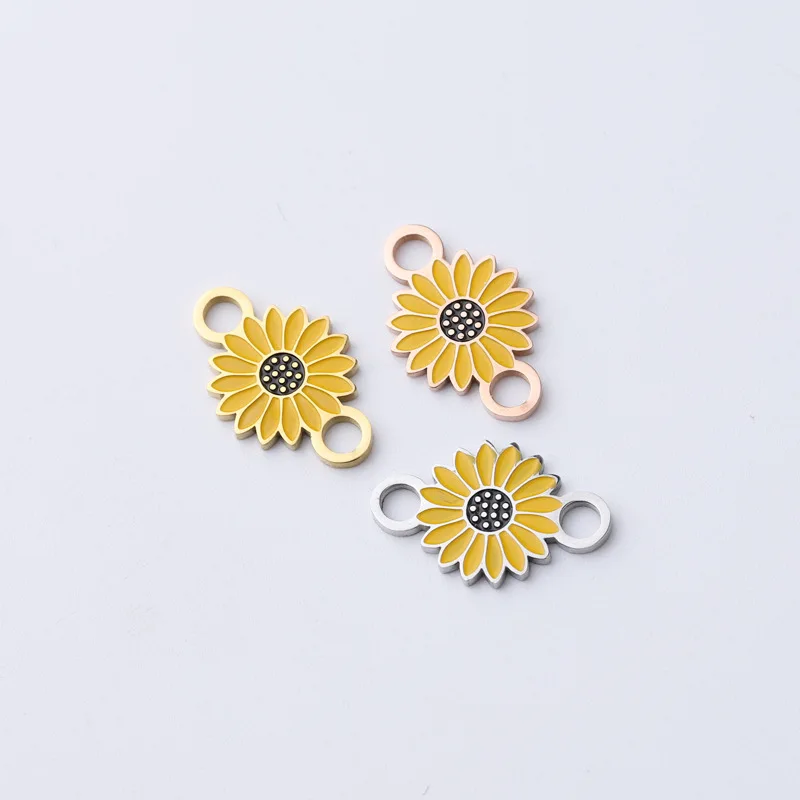 

Double Holes Metal Stainless Steel Silver/Gold/Rose Gold Enamelled Daisy Sun Flower Shape Pendant Charms Pendant For Necklace, Gold,silver,rose gold