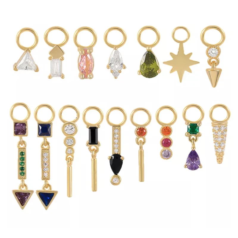 

Trending Handmade Jewelry DIY Charm match hoop earrings 925 Silver Geometric Colorful Zircon Mini Earring pendant for diy making