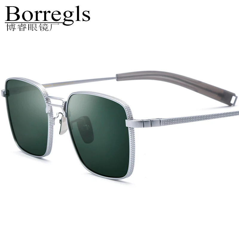 Borregls Pure Titanium Sunglasses Men 2025 New Brand Designer Square Shades Lightweight Nylon Lens UV400 Sun Glasses DRX-8827T