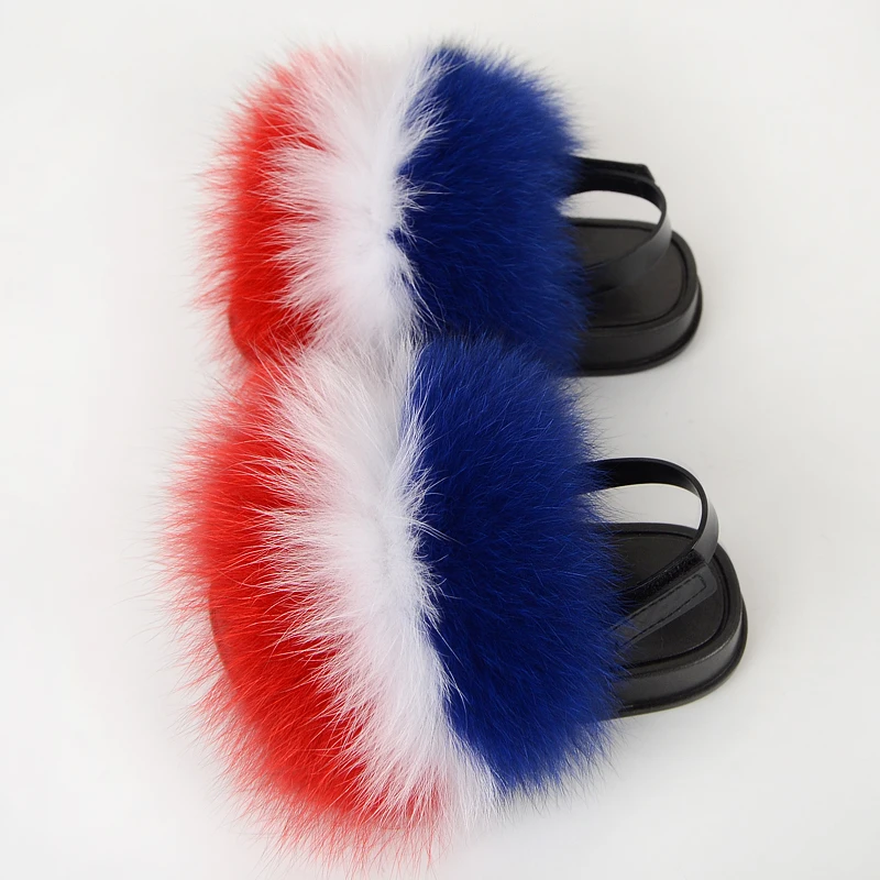 
Multicolor Genuine Super Soft Fox Children Fur Slippers Kids Fur Slides Baby Fur Slippers With Straps 