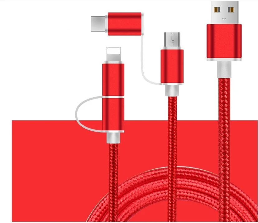 

1m Nylon braided Factory supplies custom gifts plus logo 2 in 1 usb cable, Black,gold,silver,red.pink