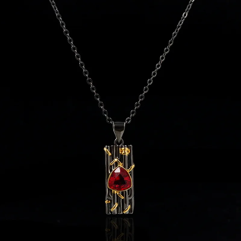 

Fashion Jewelry KYNL0268 Antique Gold Plated Red 3A Zircon Necklaces for Women, Black