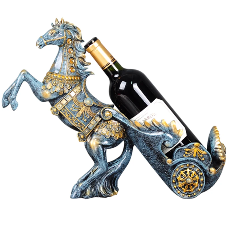 

Creative Home Wine Rack Horse Resin Cabinet Decoration Craft Gift Wine Shelf,Blue golden polyresin horse wine bottle holder