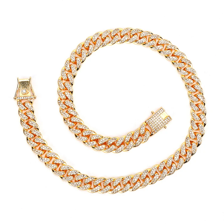 

Hop Hop Jewelry 22k Gold Plated Diamond Mens Chain Necklace with Design Mens 12mm