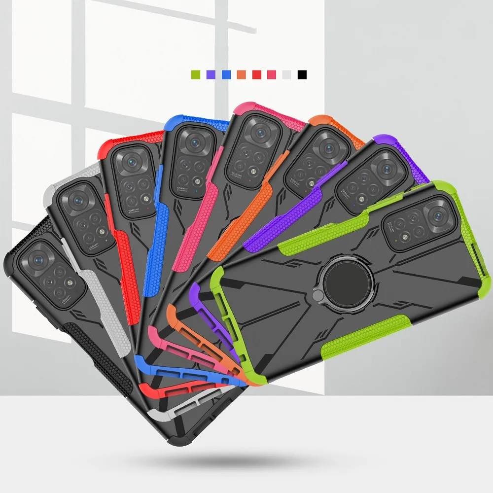 

2 In 1 Armor Phone Case With Magnetic Car Phone Holder For Redmi Note 11 10 Pro Case Heavy Duty Shockproof Cover For Xiaomi 11T, Mix