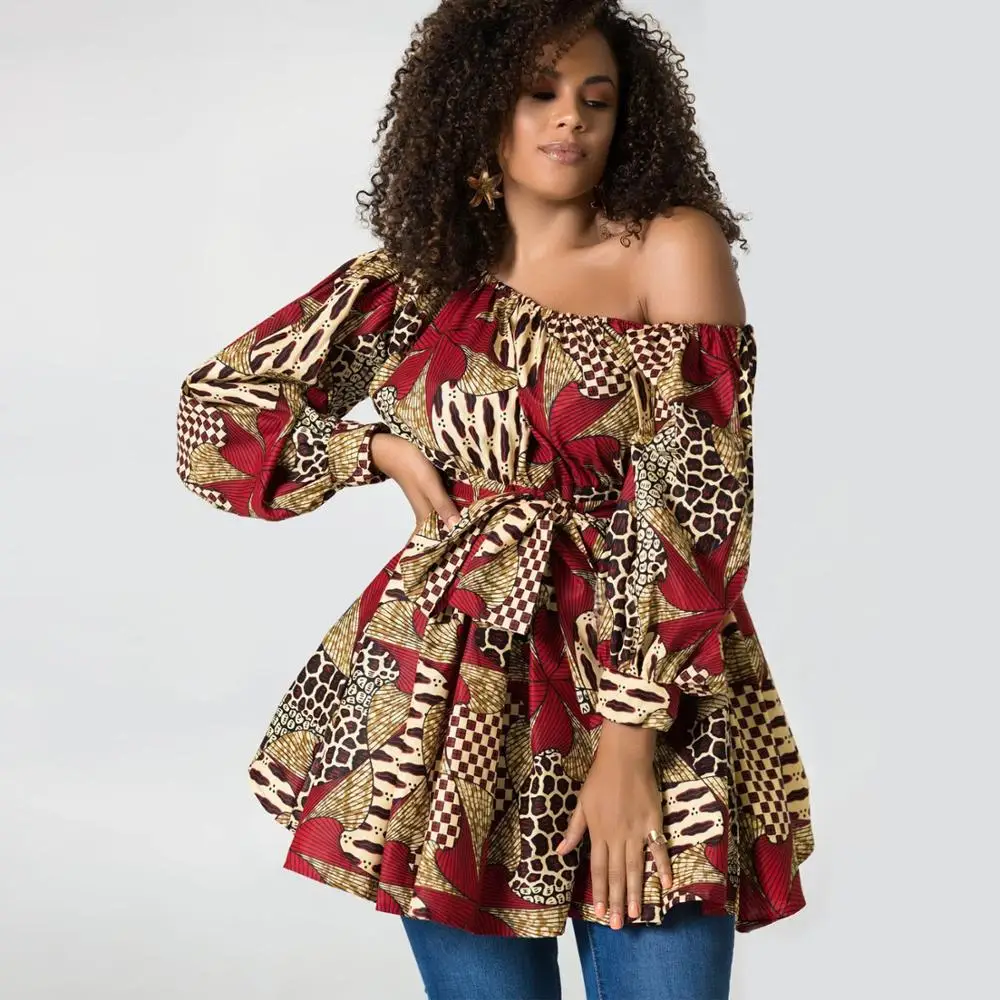 

Fashion African Dresses For Women Summer One Shoulder Two Wear Dashiki Africa Print Casual Dresses Bazin Top Y12517