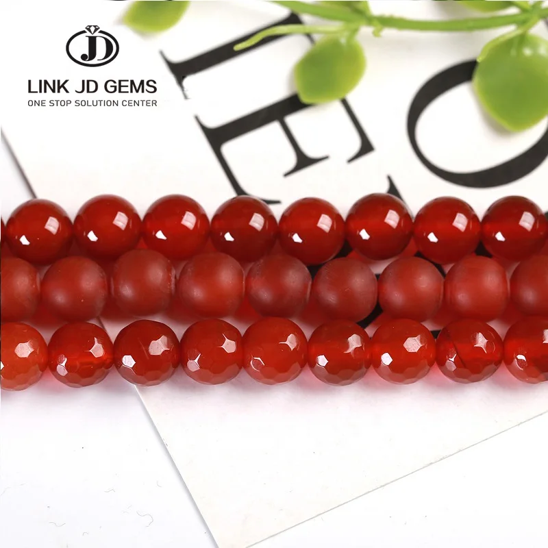 JD Wholesale Semi Precious 4 6 8 12 14 10mm Pick Size Red Agate Carnelian Round Beads for Jewelry Making